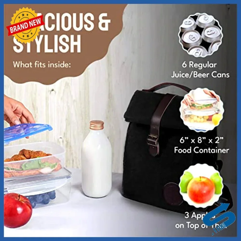 Insulated Lunch Tote Bag Leak Proof Reusable Waxed Canvas Cooler Work Travel
